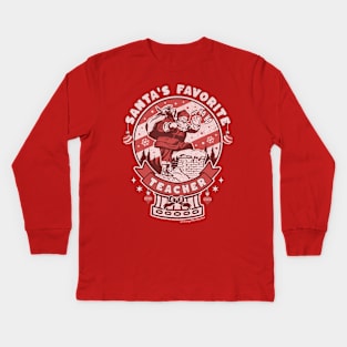 Santa's Favorite Teacher Kids Long Sleeve T-Shirt